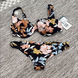 Roxy Black and Orange Bikini Set Swimwear